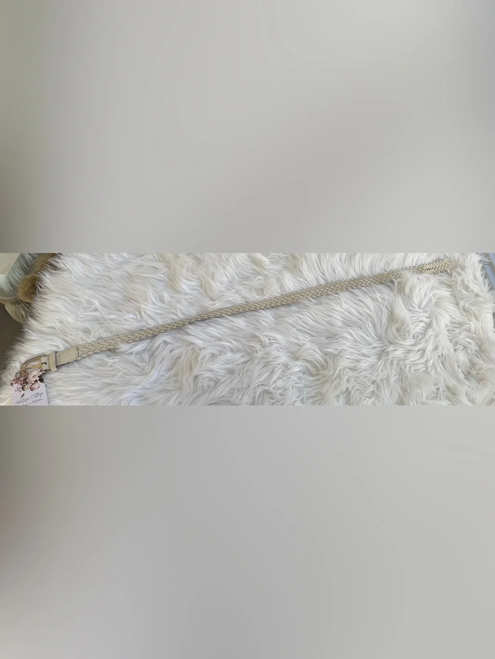 Vintage Braided Leather Belt in Light Cream